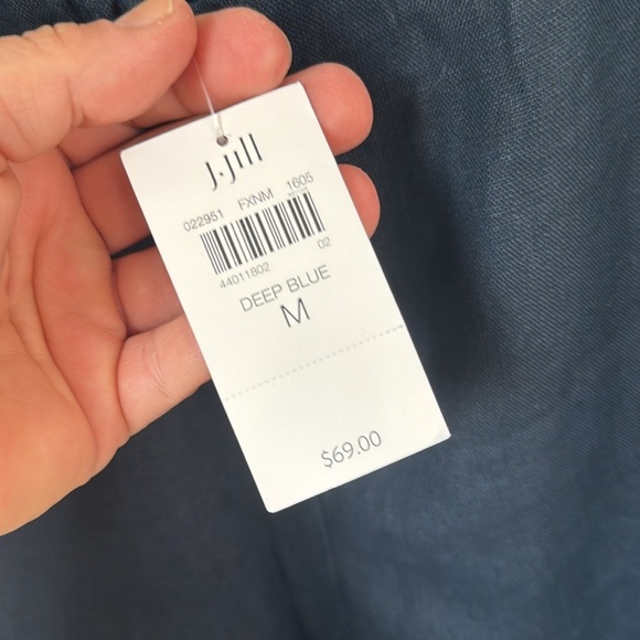 J Jill linen pants. Cropped medium NEW dep blue navy wide leg side slit pockets - Picture 3 of 3